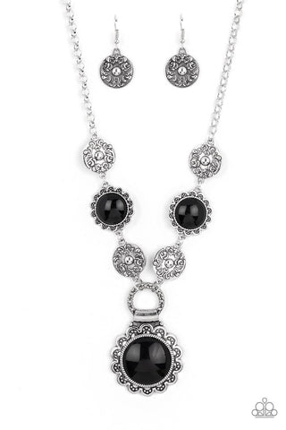 Poppy Persuasion - Black - Bead Center Flower Paparazzi Short Necklace