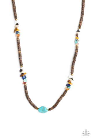 Stony Survivor - Multi - Stone Wooden Bead Paparazzi Short Men's Necklace