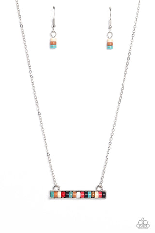 Barred Bohemian - Multi - Stone Bead Paparazzi Short Bar Necklace