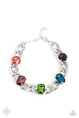 Fearlessly Fastened - Multi - Colored Gem Curb Chain Paparazzi Lobster Claw Bracelet - August 2023 Magnificent Musings