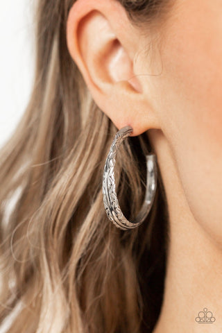 CONTOUR de Force - Silver - Stamped Layered Paparazzi Hoop Earrings