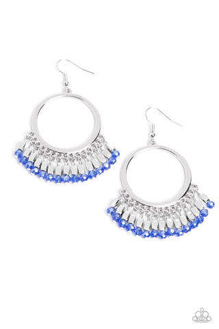 Fringe Fanfare - Blue - Beaded Hoop Paparazzi Fishhook Earrings