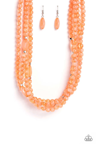 Layered Lass - Orange - Milky Bead Tiered Paparazzi Short Necklace