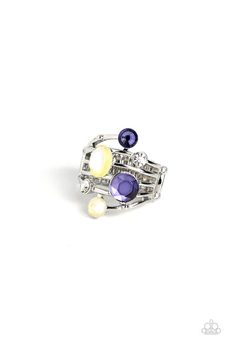 Timeless Trickle - Purple - and Yellow Rhinestone Paparazzi Ring