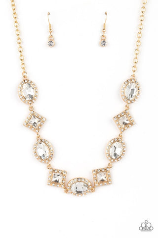 Diamond of the Season - Gold - Square and Oval Rhinestone Paparazzi Short Necklace