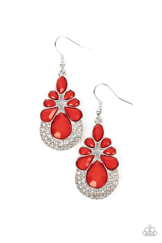 Beachfront Formal - Red - Teardrop and Marquise Bead White Rhinestone Paparazzi Fishhook Earrings