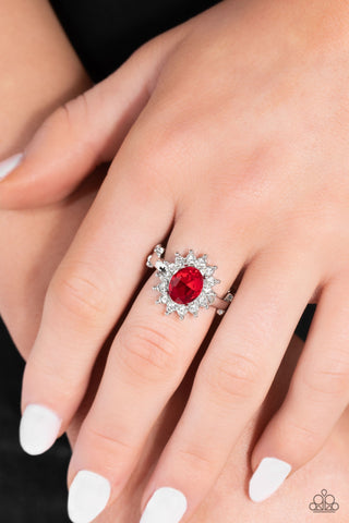 Red Carpet Reveal - Red - Oval-Cut Rhinestone Paparazzi Dainty Ring