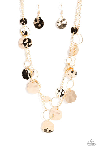 Hammered Horizons - Gold - Disc Tiered Paparazzi Short Necklace