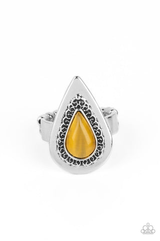 Earthy Glow - Yellow - Cat's Eye Teardrop Paparazzi Ring