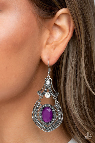 Panama Palace - Purple - Oval Gem Paparazzi Fishhook Earrings