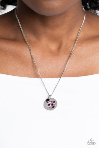 Dandelion Delight - Purple - Rhinestone Flower Paparazzi Short Necklace