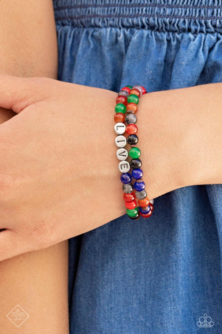 BEAD That As It May - Red - Multicolored Stone Bead "LIVE" Inspirational Paparazzi Stretchy Bracelet - August 2023 Simply Santa Fe