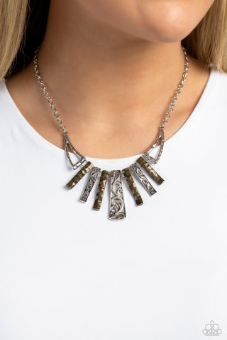 Paisley Pastime - Multi - Silver and Brass Hammered Bar Paparazzi Short Necklace