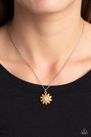 Daisy Diva - Orange - Rhinestone Flower Paparazzi Short Necklace