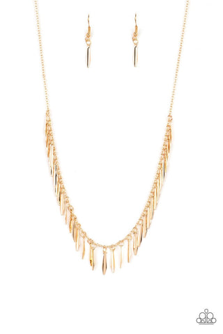 Striking Sheen - Gold - Dainty Bar Paparazzi Short Necklace