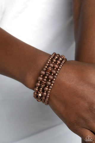 Striped Stack - Copper - Bead Paparazzi Coil Bracelet