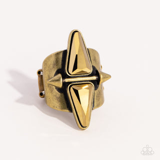 Combustible Compass - Brass - Triangular Gem Paparazzi Ring