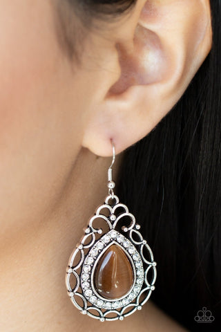 Endlessly Enchanting - Brown - Teardrop Cat's Eye Stone Paparazzi Fishhook Earrings