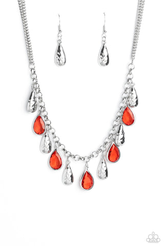 Teardrop Timbre - Red - Faceted Bead Paparazzi Short Necklace