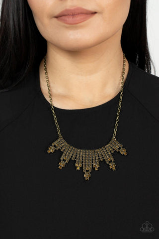 Skyscraping Sparkle - Brass - Aurum Rhinestone Statement Paparazzi Short Necklace