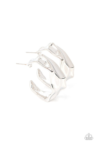 Cutting Edge Couture - Silver - Warped Metal Paparazzi Hoop Earrings