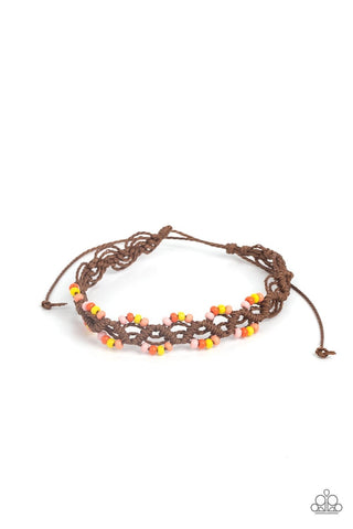 Cast a Wide Net - Orange - Seed Bead Brown Cord Paparazzi Pull-Cord Bracelet