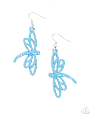 Dapper Dragonfly - Blue - Iridescent Painted Paparazzi Fishhook Earrings - February 2025 Gimme the Glitz Exclusive