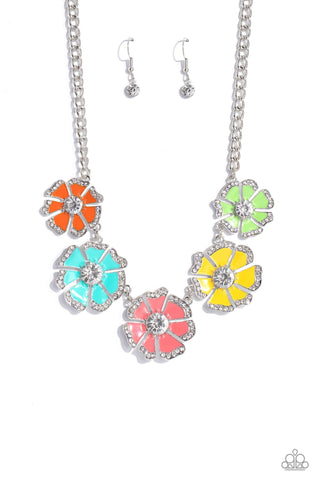 Playful Posies - Multi - Colorful Flower Rhinestone Petal Paparazzi Short Necklace - July 2023 Life of the Party Exclusive