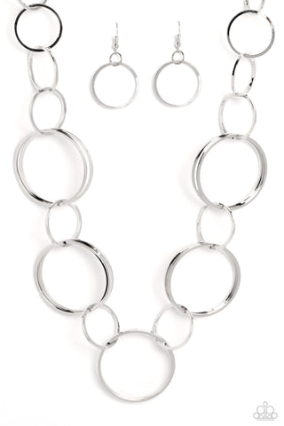 Shimmering Symphony - Silver - Interlocking Ring Paparazzi Short Necklace