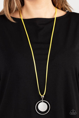 Rural Reflection - Yellow - Silver Disc Leather Cord Paparazzi Long Necklace