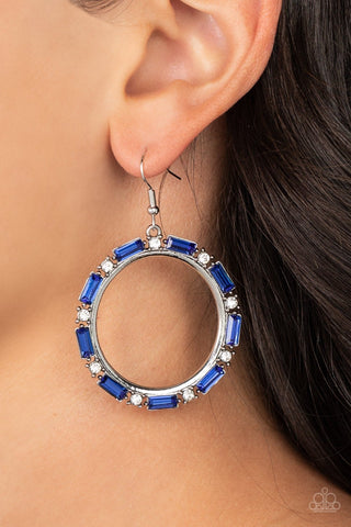 Gritty Glow - Blue - Round and Emerald Cut Rhinestone Hoop Paparazzi Fishhook Earrings