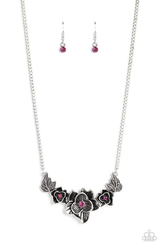 Botanical Breeze - Pink - Rhinestone Center Flower Paparazzi Short Necklace