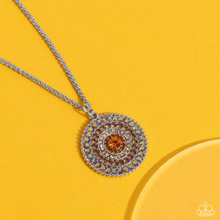 Mandala Masterpiece - Orange - Iridescent Rhinestone Paparazzi Short Necklace