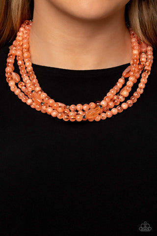 Layered Lass - Orange - Milky Bead Tiered Paparazzi Short Necklace