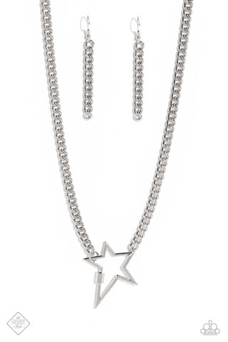 Playful Popstar - Silver - Asymmetrical Star Paparazzi Short Necklace - June 2023 Sunset Sightings