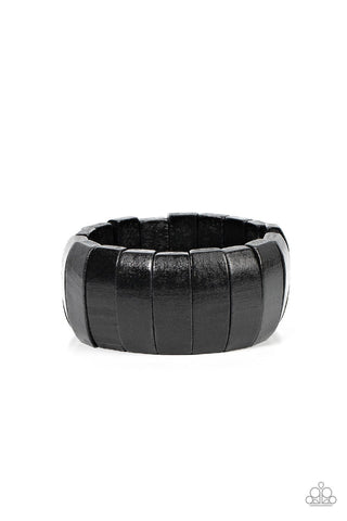 Island Grind - Black - Wooden Paparazzi Stretchy Bracelet