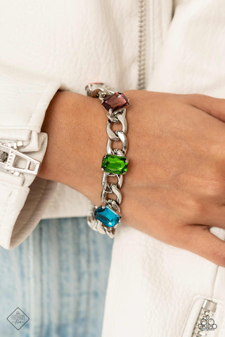 Fearlessly Fastened - Multi - Colored Gem Curb Chain Paparazzi Lobster Claw Bracelet - August 2023 Magnificent Musings