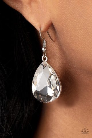 My Castle is Your Castle - White - Oversized Teardrop Hematite Gem Paparazzi Fishhook Earrings