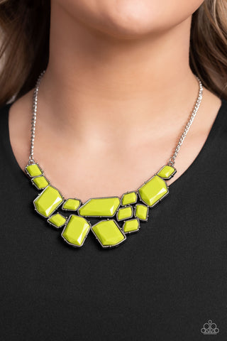 Energetic Embers - Green - Geometric Bead Paparazzi Short Necklace