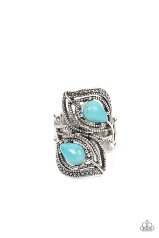 Mesa Mystique - Blue - Turquoise Stone Leaf Paparazzi Ring