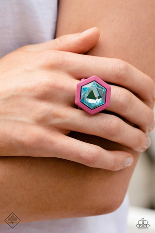 Changing Class - Pink - Blue Hexagon Gem Paparazzi Ring - July 2023 Sunset Sightings