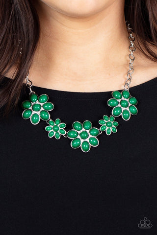 Flamboyantly Flowering - Green - Beaded Flower Petal Paparazzi Short Necklace