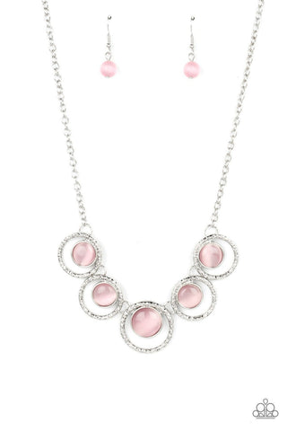 Elliptical Enchantment - Pink - Round Cat's Eye Stone Paparazzi Short Necklace