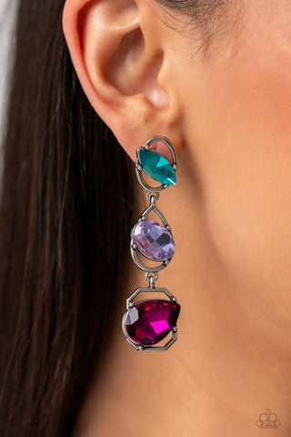 Dimensional Dance - Multi - Colored Gem Paparazzi Post Earrings - August 2023 Life of the Party Exclusive