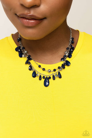 Flirty Flood - Blue - Faceted Crystal Bead Tiered Paparazzi Short Necklace