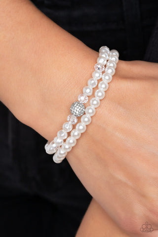 Countess Cutie - White - Pearl and White Rhinestone Paparazzi Stretchy Bracelet