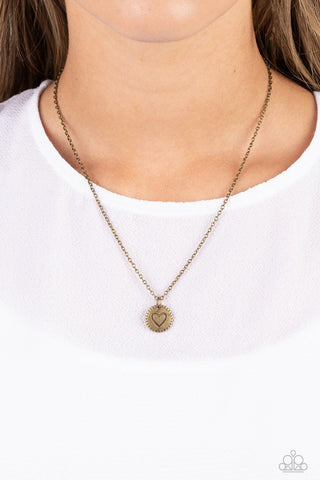 Stamped Sentiment - Brass - Dainty Heart Pendant Paparazzi Short Necklace