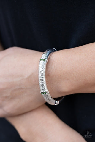 A Dash of Dazzle - Green - Rhinestone Band Silver Paparazzi Hinge Bracelet