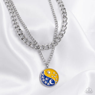 Night and Day - Yellow - and Blue Yin-Yang, Moon and Sun Tiered Paparazzi Short Necklace