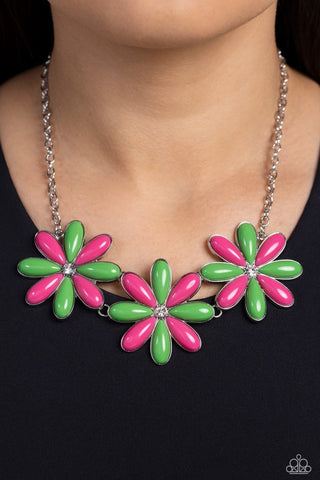 Bodacious Bouquet - Green - Beaded Oversized Flower Paparazzi Short Necklace